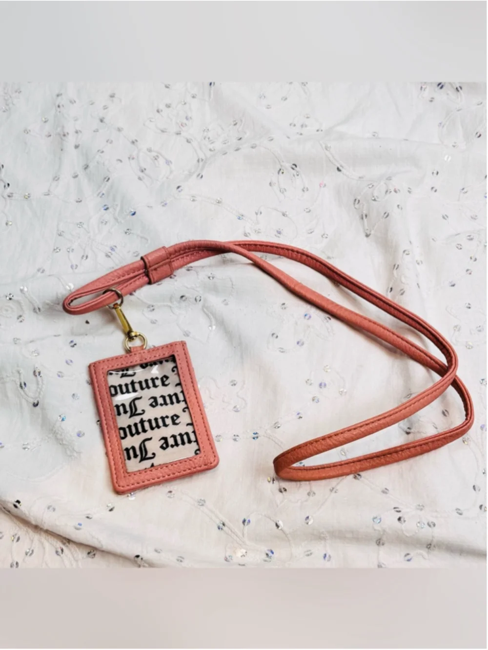 Juicy Couture Pink Crown Lanyard Card Holder ID Badge Wallet Faux Leather